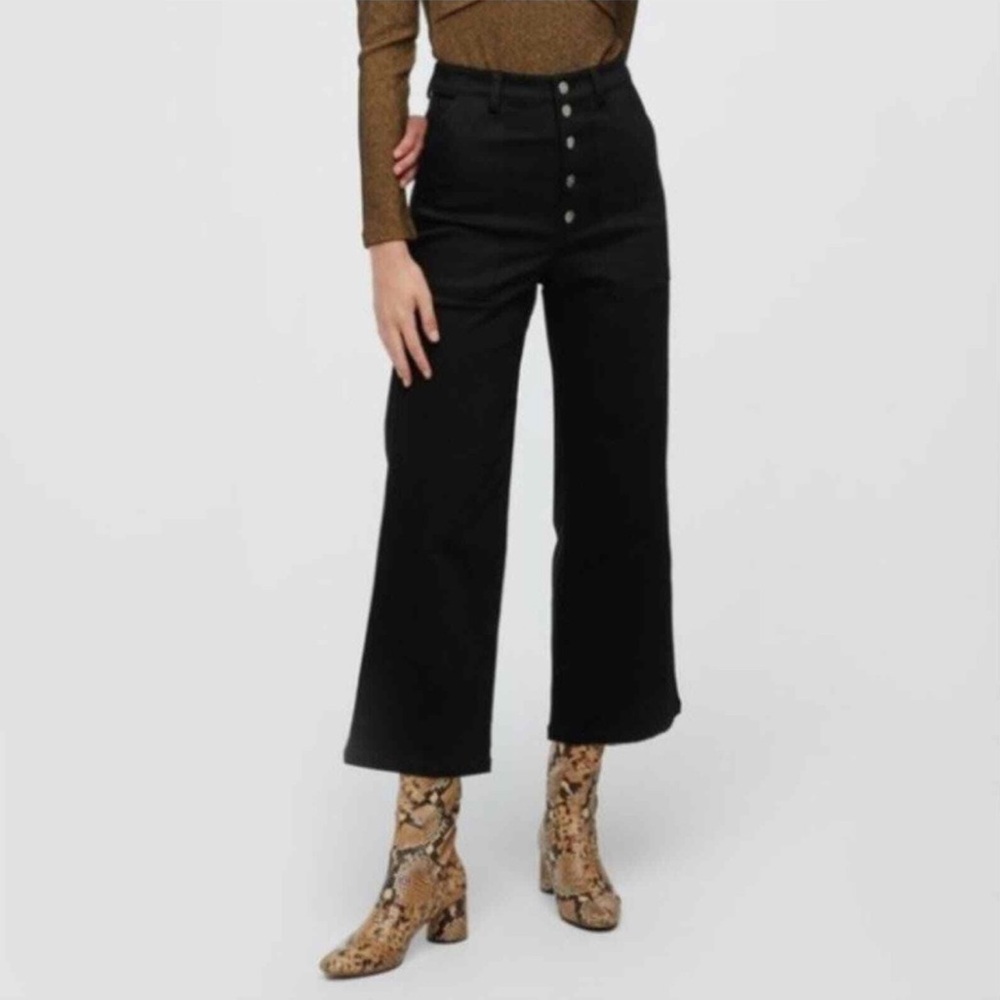 Capulet Wide Leg Cropped Jeans Lottie Black Denim Large 8-10 | Q555